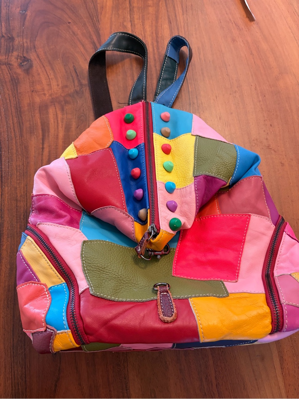Multicolor Patchwork Leather Backpack with Stud Details maximalist